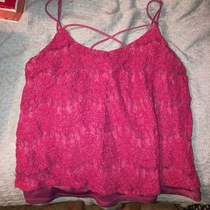 Pink lace layered tank top